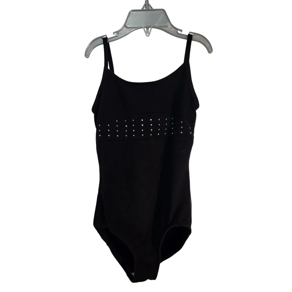 Freestyle by Danskin Black Rhinestone Embellished Girls Dance Leotard Size 6/6X‎